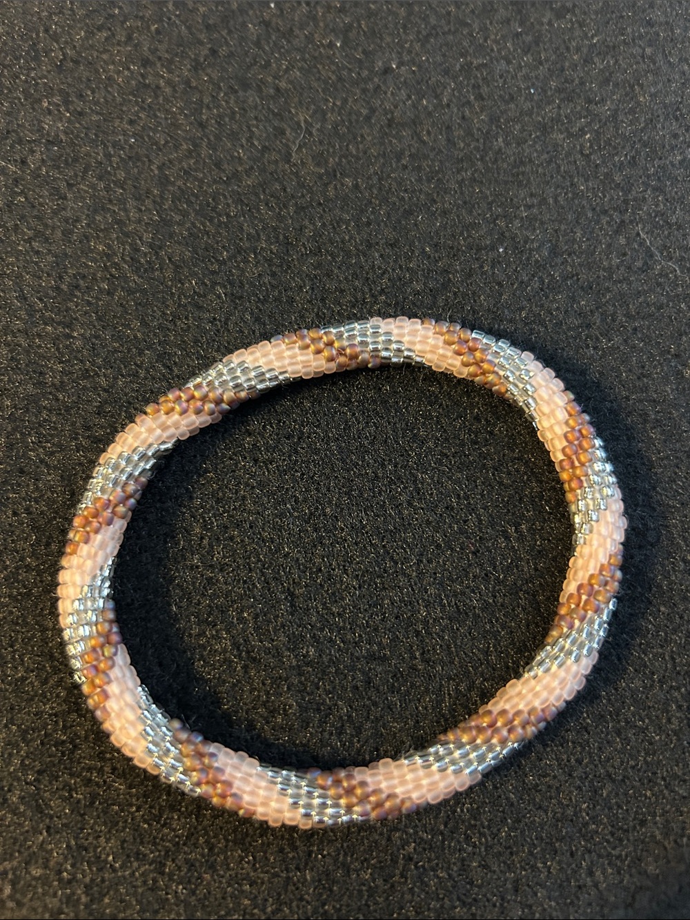 Natural Essence Extended 8” Handmade Pink & Silver Seed Bead Twist Bracelet